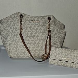 Michael Kors Beige and Brown Tote Bag with Wallet